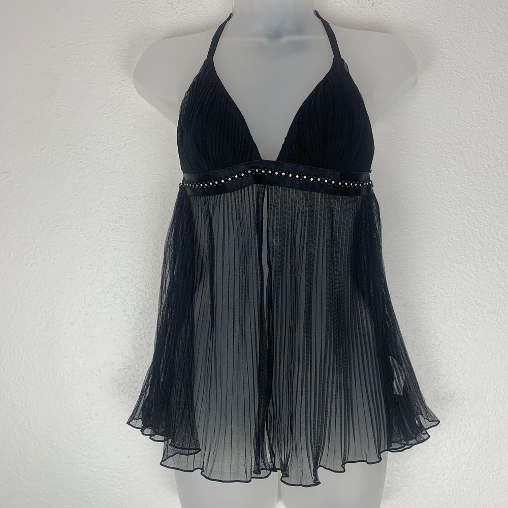 Cabernet Babydoll Top M Lingerie Rhinestone Bling Feminine Fairy Halter‎ Sheer